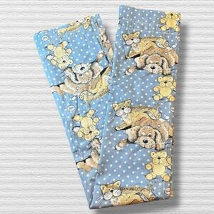 VTG Sue Hall 87 Bibb Company Curtains Dog Cat Teddy Bear Blue Polka Dot 2 Panels